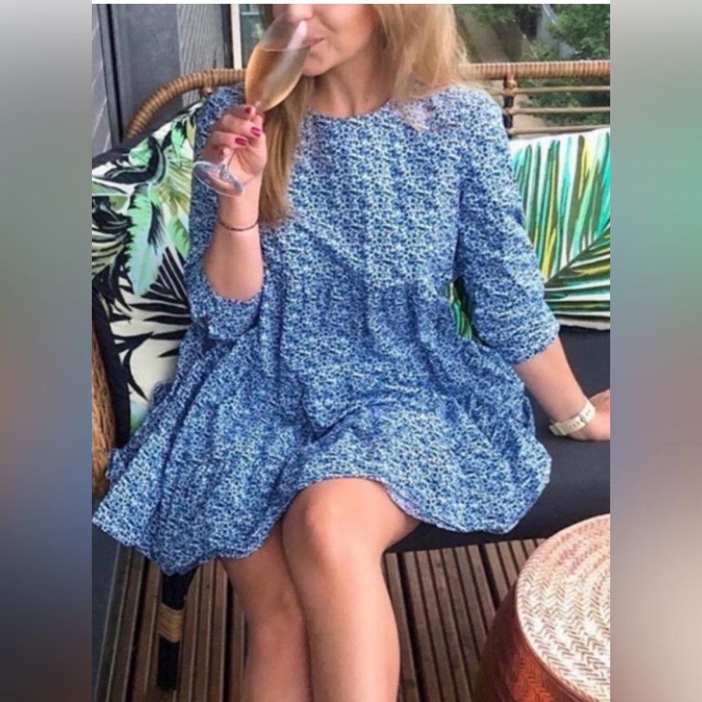 Zara Sharon Dropped Waist Tiered Floral Mini Dress 3/4 Sleeves ZB12